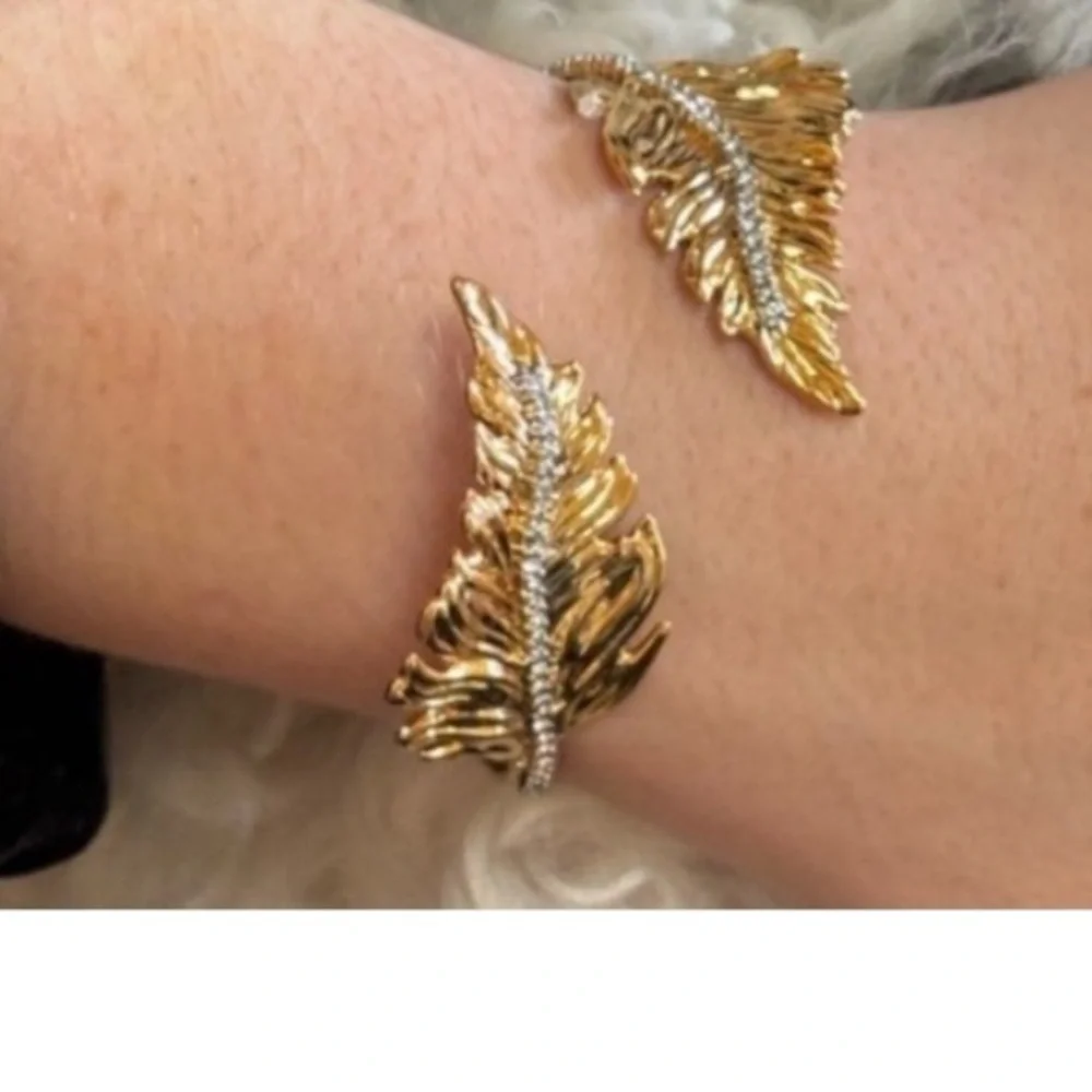 ALEXIS BITTAR • NEW Golden Swarovski Crystal Georgian Feather Bypass Bracelet